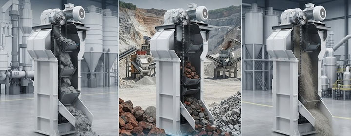 Industrial bucket elevator applications in cement plants, mining aggregates, and chemical processing plants