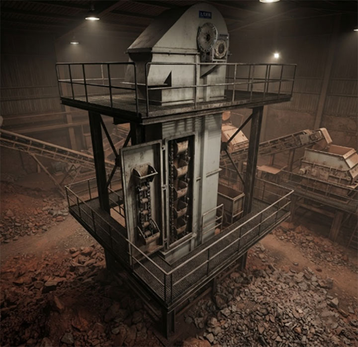 Heavy-Duty Mining Bucket Elevator Installed in an Industrial Mineral Processing Plant