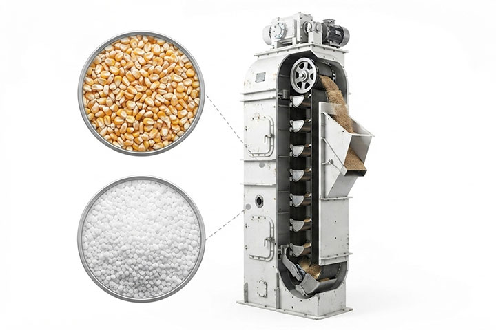 granular bulk materials handled by industrial centrifugal discharge bucket elevator